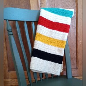Hand Crocheted Baby Blanket "Hudson Bay / Pendleton" Style 33"x27" NEW